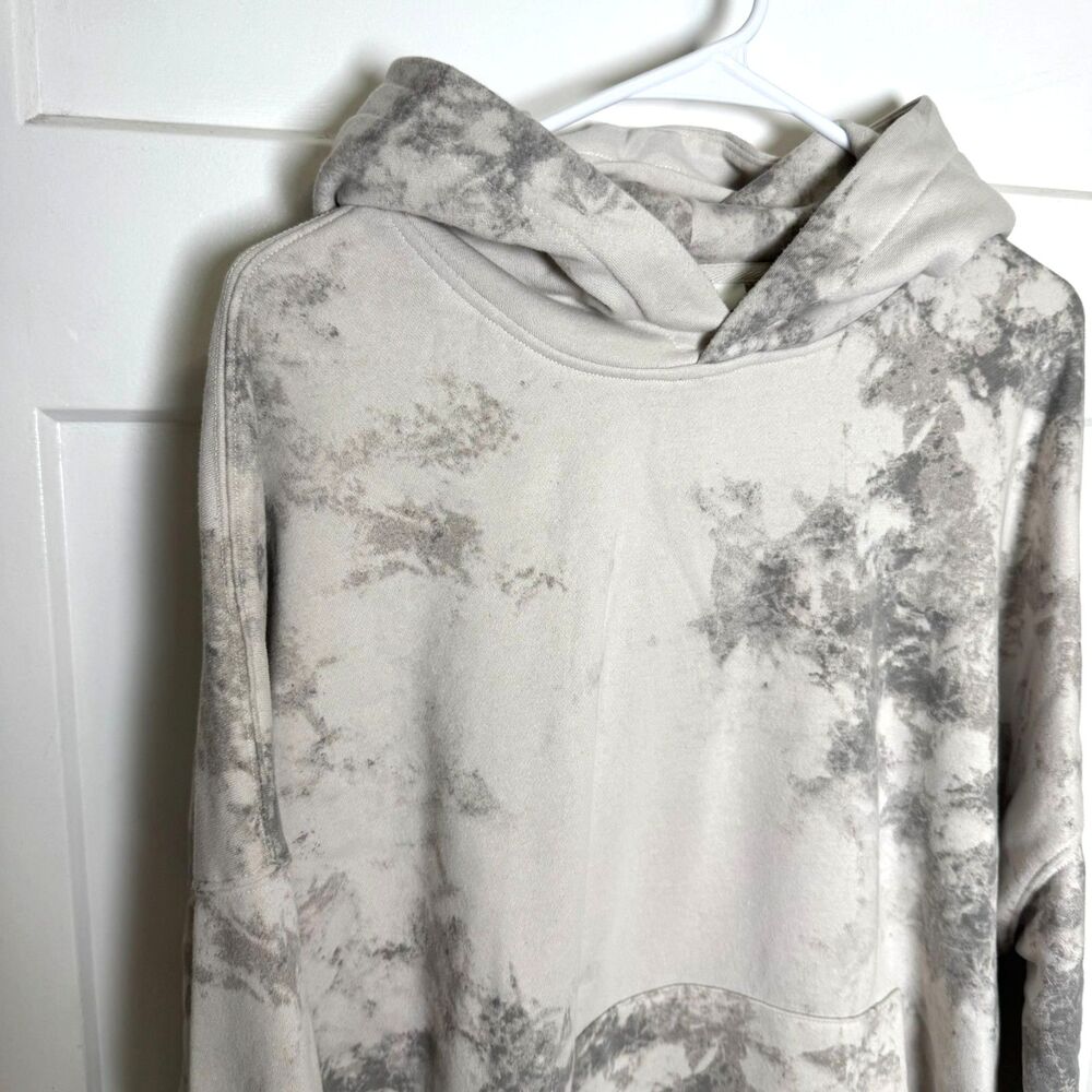 Men's XL Gray Cream White Camo Leaf Print Hoodie Fleece Sweatshirt Pullover